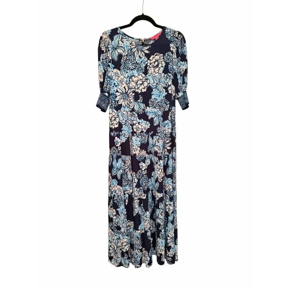 Lilly Pulitzer navy and blue 3/4 sleeve maxi dress - size 4